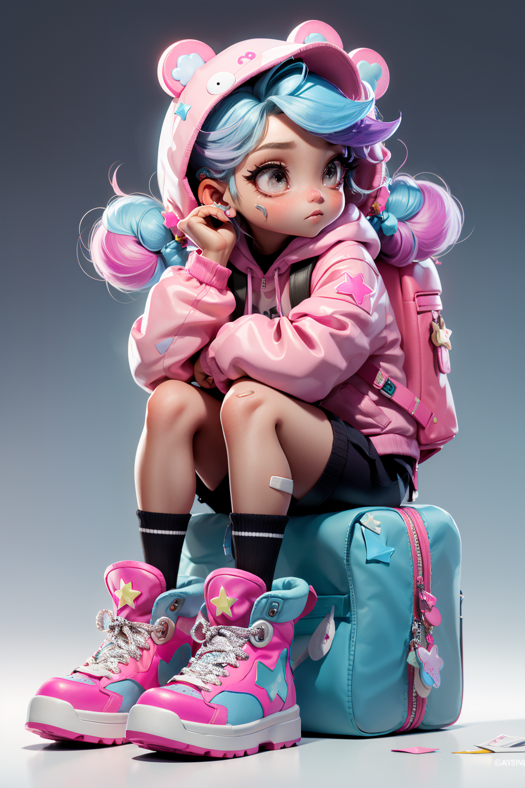 01929-2370592487-masterpiece, best quality, 8k, cinematic light, ultra high res, chibi, 1girl, bag, backpack, solo, multicolored hair, shorts, st.png
